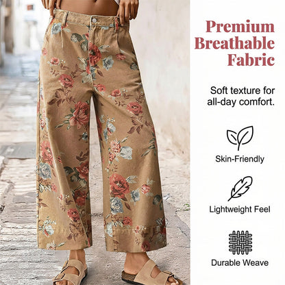 Korta jeans med vid ben och blommönster för dam
