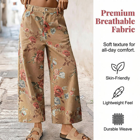 Korta jeans med vid ben och blommönster för dam