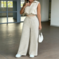 ✨ Damer Tvådelars Lounge Set – Krage Crop Top & Vida Byxor – Dragsko & Andningsbar – Chic Casual Outfit 👖