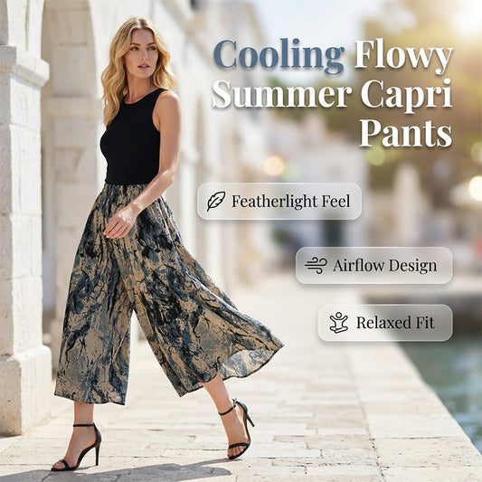 👖🌸 Svalkande capribyxor med vida ben och elastisk midja