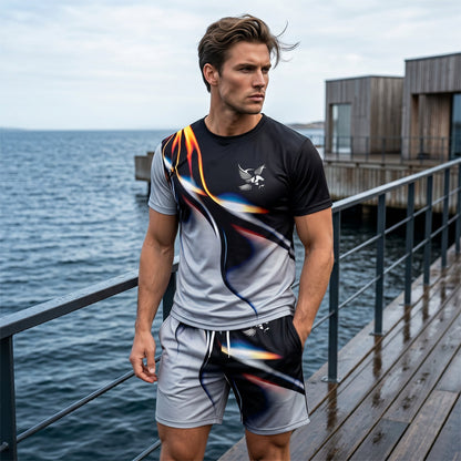 🔥Nyheter – Set med T-shirt och shorts för män med abstrakt tryck