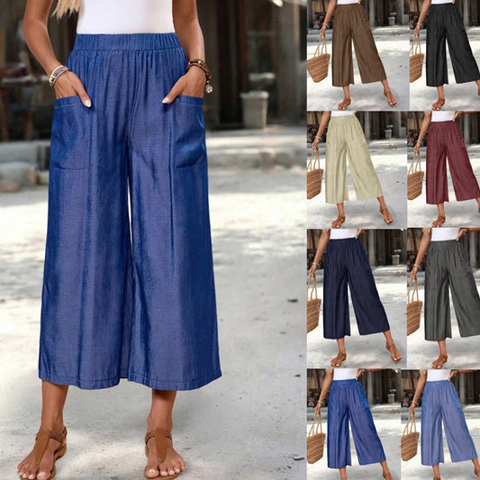 👖🌸 Vida capribyxor med resår och fickor
