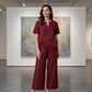 👗👖 Chic V-ringat loungeset med vida ben