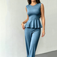 👗👖 Elegant peplum tvådelat set med vida ben