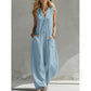 👗🌿 Avslappnad bomulls jumpsuit med V-hals och fickor