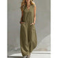 👗🌿 Avslappnad bomulls jumpsuit med V-hals och fickor