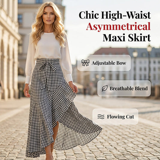👗🎀 Asymmetrisk volang maxikjol med hög midja
