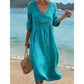 👗🌬️ Elegant avslappnad V-ringad sommarklänning med genombruten kant