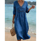 👗🌬️ Elegant avslappnad V-ringad sommarklänning med genombruten kant