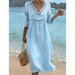 👗🌬️ Elegant avslappnad V-ringad sommarklänning med genombruten kant