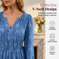 👗🌸 Elegant V-ringad jacquardklänning med långa ärmar och insvängd midja