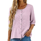 👕🌸 Broderad bomull-linne blus med knappar och 3/4-ärmar