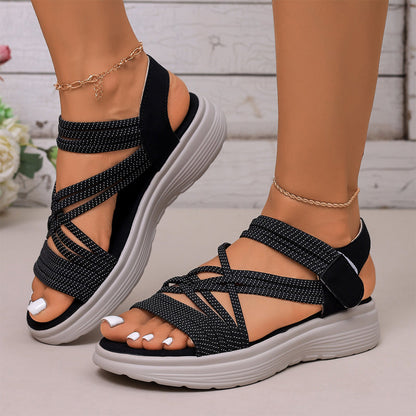 👡✨ Elastiska korsbandssandaler med plattform och justerbar rem
