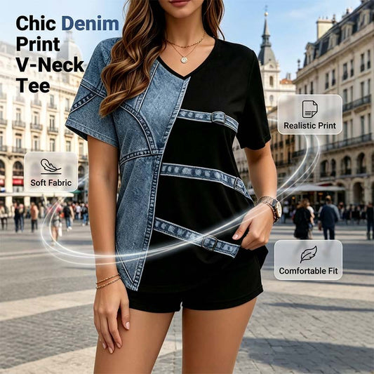 👕🌸 Ultramjuk V-ringad t-shirt med snyggt denimtryck