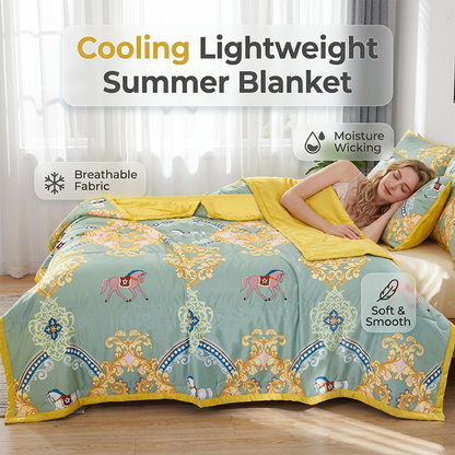 🛌🌿 Sval lätt sommarfilt med vintage mönster