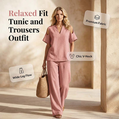 👗👖 Avslappnat set med V-hals och vida ben