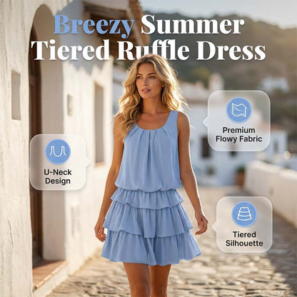 👗🌸 Luftig sommarklänning med volanger och U-ringning