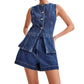 👖👕 Högmidjat denimset med ärmlös topp
