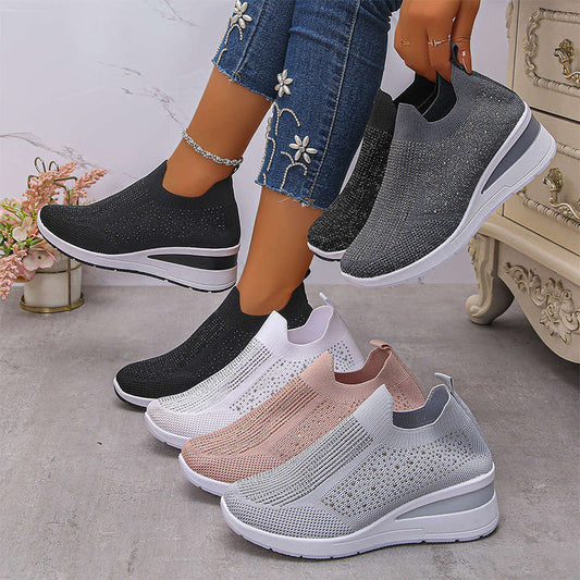 👟✨ Andningsbara slip-on flyknit-skor med strass