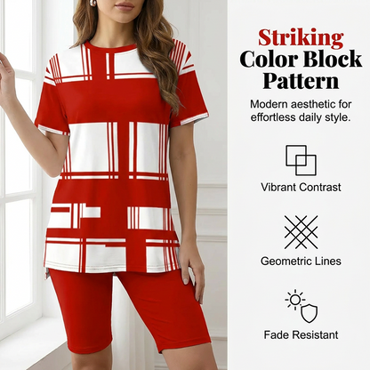 👚🩳 Färgblock loungeset med sidoslitsar
