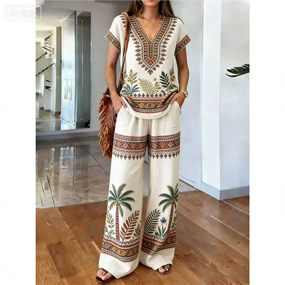 🌸Boho-tryck V-ringad vida ben-set