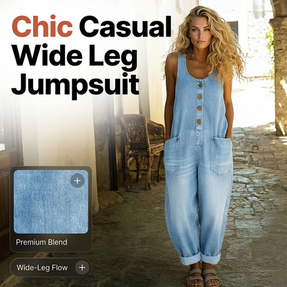 👗👖 Casual jumpsuit med vida ben, fickor och vintageknappar