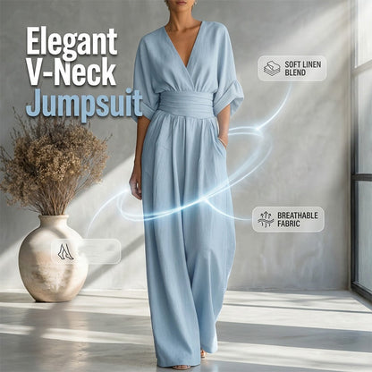 👗✨ Elegant V-ringad jumpsuit med vida ben