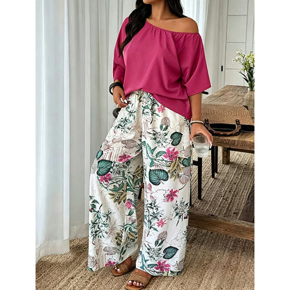 🌴👗 Tropiskt asymmetriskt tvådelat set med vida ben