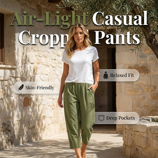 👖🌬️ Andningsbara capribyxor med resår och fickor