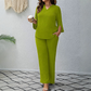 👚👖 Elegant plus size set med V-ring och vida ben