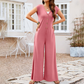 ✨ Elegant V-ringad jumpsuit med vida ben och fickor