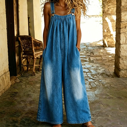 Casual-overall i denim med vida ben för dam