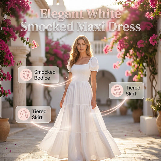 👗🌸 Smockad axelbar tiered sommarklänning