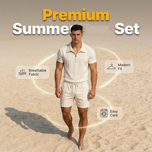 👕🩳 Sommarset med dragsko och kortärmad modern krage