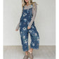 👖🌸 Denimoverall med blommönster och justerbara hängslen