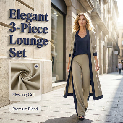 👗✨ Elegant 3-delat set med cardigan, väst och vida ben