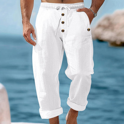 🌿👖 Avslappnade linnebyxor med dragsko och fickor