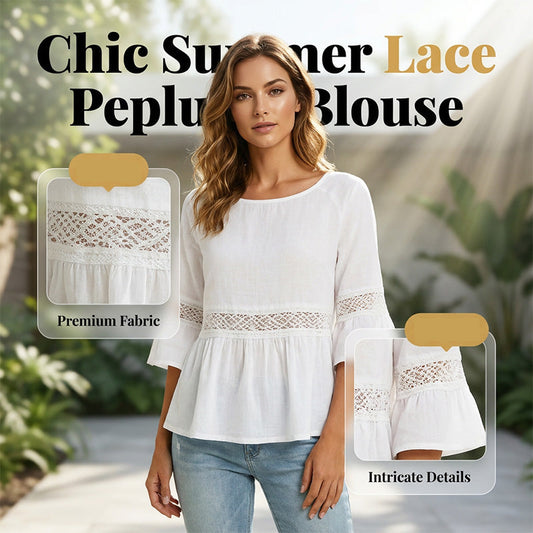 👚🌸 Spetsblus med V-ringning, peplum och volangärmar