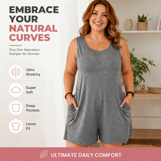 ✨ Kvinnlig plus size jumpsuit med ärmlös design och fickor