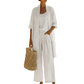 👗🌴 3-delat resort lounge set med linne och vida ben