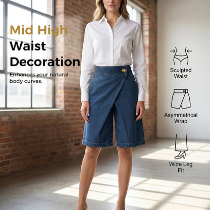 👖✨ Asymmetriska faux denimshorts med hög midja