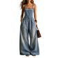 👖✨ Avslappnad vintage jeansoverall med vida ben och fickor