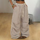 👖✨ Avslappnade randiga cargo byxor med vida ben