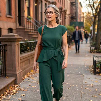 👚👖 Elegant tvådelat set med vida ben och justerbar midja