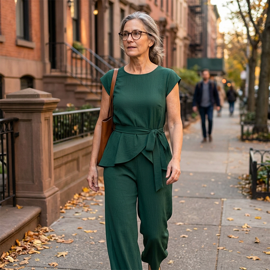 👚👖 Elegant tvådelat set med vida ben och justerbar midja