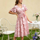 👗🌸 V-ringad blommig maxiklänning med volangärmar och bälte