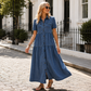 👗✨ Klassisk knapp-front denim maxiklänning