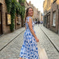 🌸👗 Blommig smockad maxiklänning med knytband