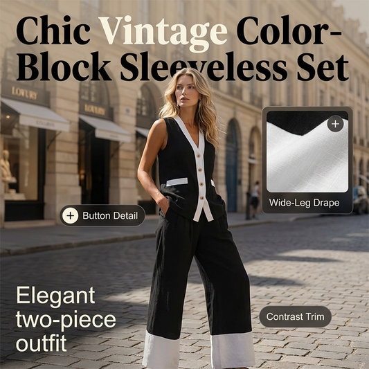 ✨ Vintage färgblock ärmlöst set med vida ben