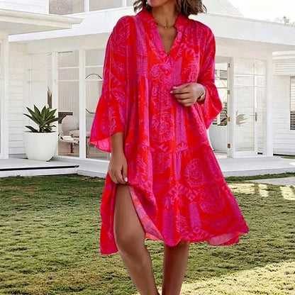 👗✨ Elegant V-ringad klänning med vida ärmar